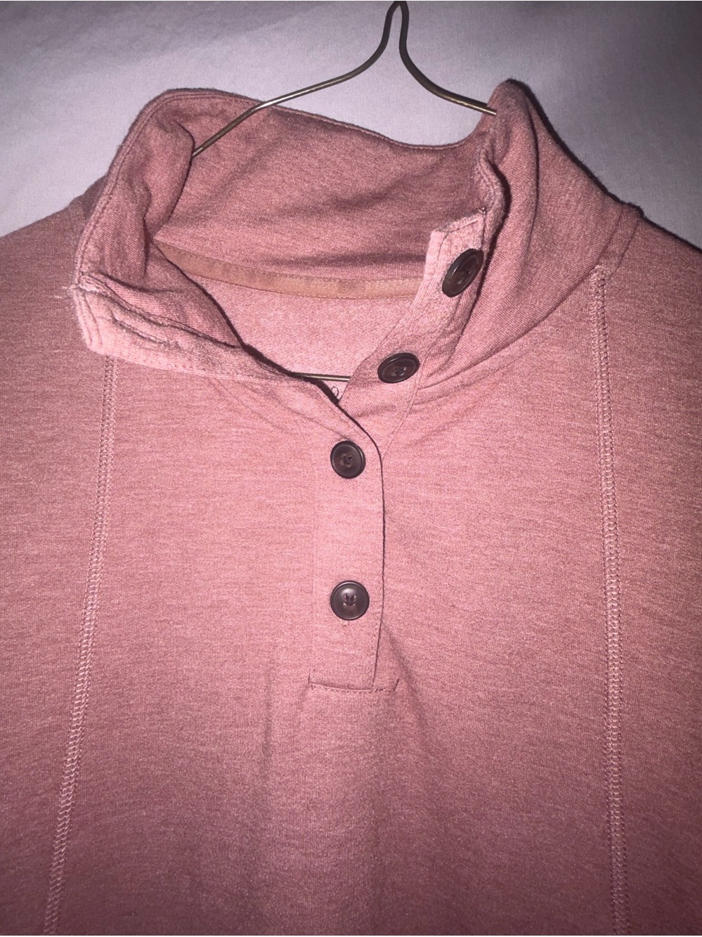 Cuddl Duds Dusty Rose Button-Front Mock Neck Sweatshirt